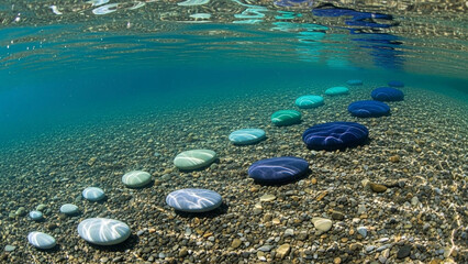 Clear water depth markers shown as abstract shapes (no numbers, no text).