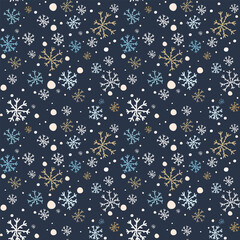 Winter blue background with snowflakes. Seamless pattern.