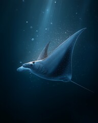 A magnificent manta ray gracefully glides through the deep blue sea.