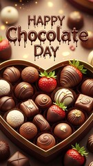 Heart-Shaped Box Filled with Assorted Chocolates and Fresh Strawberries on a Decorative Surface