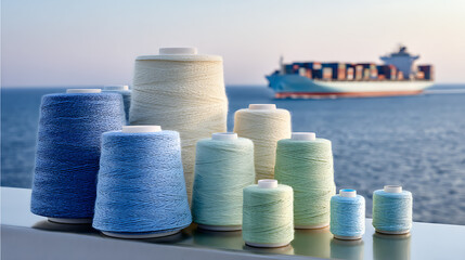 A symphony of spun threads cascades against the backdrop of an endless ocean horizon, where the sea meets the sky, mirroring nature's vast beauty in every twist.