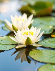 Two white water lilies on pond