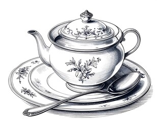 Vintage Tea Set Illustration