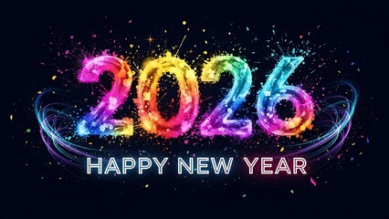 Vibrant New Year Celebration with Sparkling Numbers and Confetti