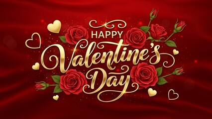 Valentine's Day Celebration with Roses and Hearts on Red Background