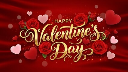 Festive Valentine's Day celebration with roses and hearts on red fabric