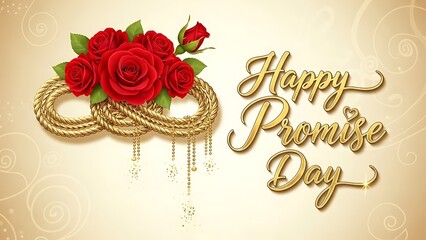 Happy Promise Day Romantic Greeting Card with Roses and Gold Accents