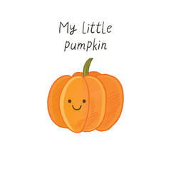 Simple cute baby print vector hand drawn illustration with pumpkin.
