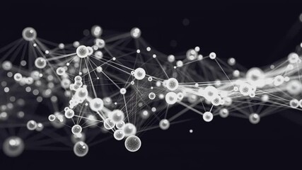 Abstract network of white luminous spheres and connecting lines on a dark background with bokeh effect. Concept of neural connections and big data - Powered by Adobe