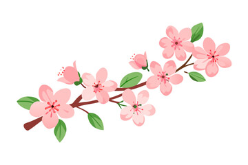 Fototapeta premium Sakura Blossom Branch Illustration with Soft Pink Flowers