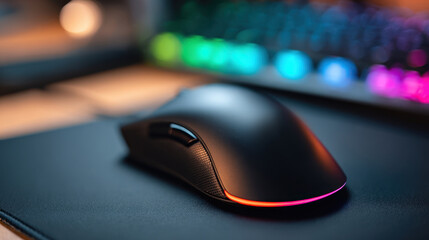 Sleek black gaming mouse with RGB lighting