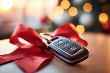 Car key fob on a festive ribbon