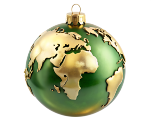 glossy golden green christmas ball with world globe shape earth, christmas, global, blue, glass, continent, illustration, winter, ornament, holiday, 3d, decoration, map, globe, world, planet, sphere, 