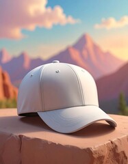 White cap on rock against sunset