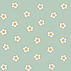 Simple smiling flowers camomile baby seamless vector pattern.