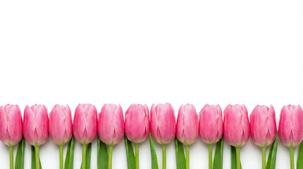 Row of Fresh Pink Tulips Along Bottom Edge