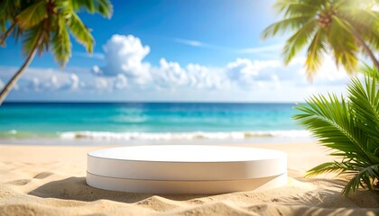 White podium on beach