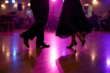 Enchanting Footwork: Couples Dancing Milonga in a Colorful Ballroom