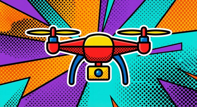 drone delivery object technology pop comic art style background