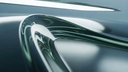Abstract close-up of a sleek chrome car handle and reflections.