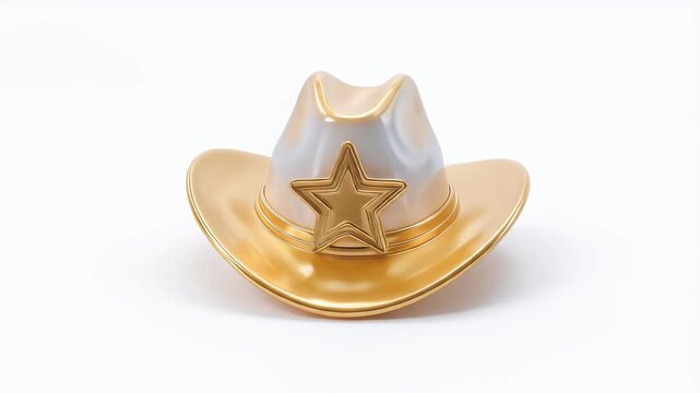 Golden Cowboy Hat Ornament on White Background.