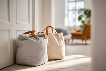 Stylish tote bags in a modern interior