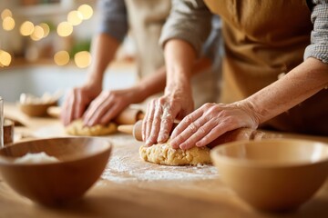 Kneading dough in a cozy kitchen