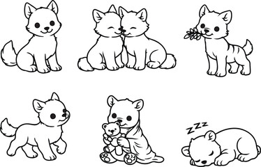 Whimsical Puppy Collection: Delightful illustrations capture the endearing charm of puppies in various playful poses. 