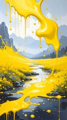 Yellow liquid flows through a valley