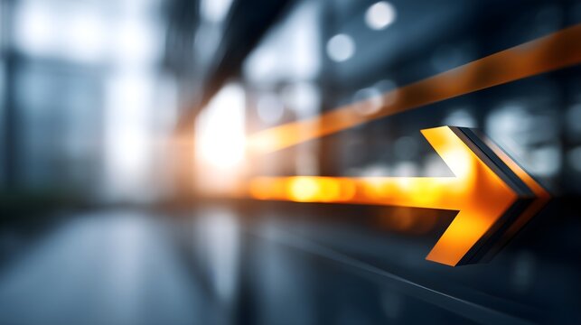 Glowing Arrow Moving Forward, Business Direction, Growth and Next Step Concept