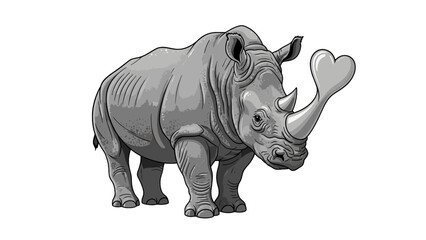 Fototapeta premium Rhino with heartshaped horn, black and white drawing