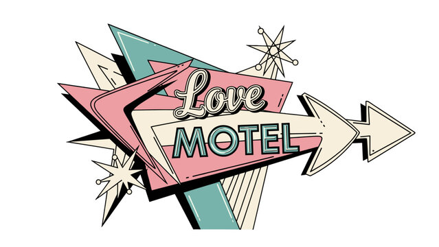 Retro love motel sign arrow vintage style illustration
