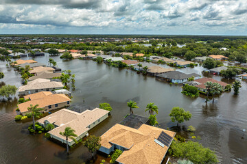 Flooding in Florida caused by tropical storm from hurricane Debby. Suburb houses in Laurel Meadows...