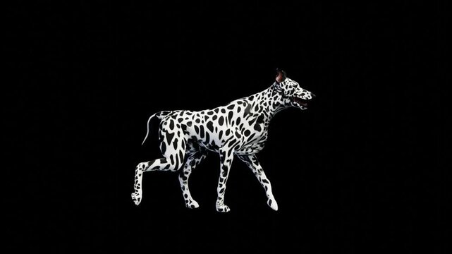 3D Realistic Dalmatian Dog Slowly walk cycle Walking animation Loop with side View on black Screen, 4K High-Resolution Animation of black-and-white spots dog Walking render