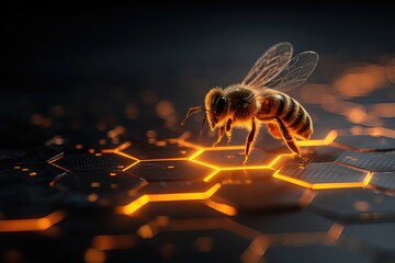 Honeybee Flying Near Honeycomb Macro