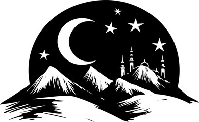 crescent moon and mosque graphic