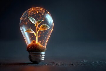 Green Plant Growing Inside Light Bulb