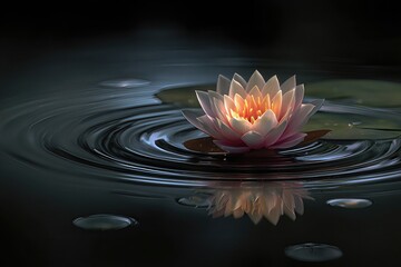 Lotus Flower Floating on Dark Water