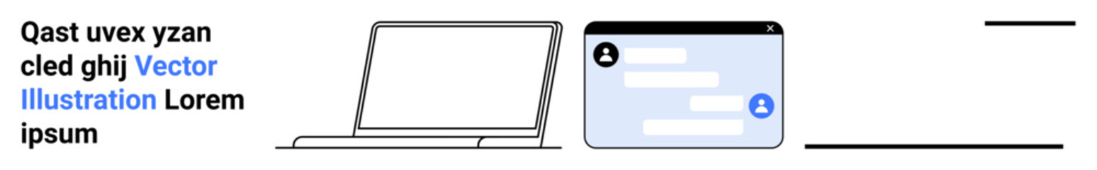 Fototapeta premium Communication, remote work, messaging, digital interaction, technology, online engagement. Laptop next to a chat interface. Communication and remote work concepts for the digital age