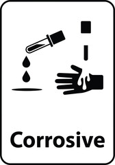Corrosive Material Warning Sign with Acid Droplets on Hand Icon