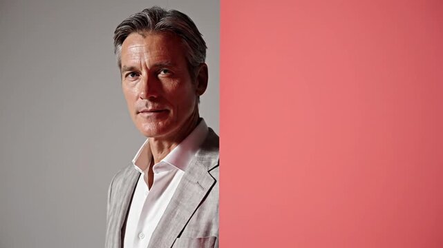 Confident Professional Man Posing in Studio with Modern Background.