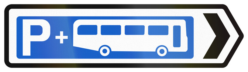 Informational road sign used in Ireland - Park and Ride to the right