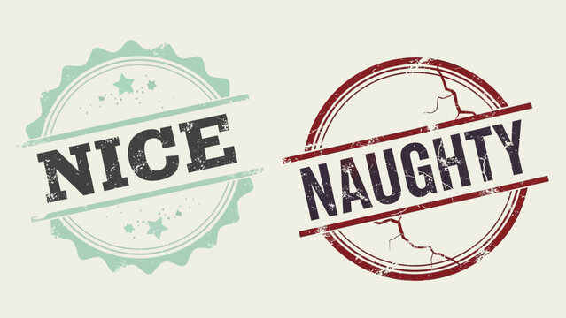A playful comparison of nice and naughty shown with vintage stamp designs