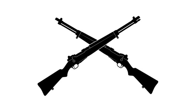 Two crossed rifles depicted in a simple black and white silhouette style