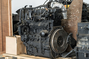 Industrial diesel engine machinery component for truck repair, heavy equipment maintenance, mechanical engineering, industrial manufacturing.