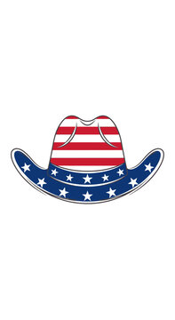 Cowboy hat with american flag pattern isolated on white background.