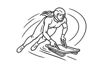 Female skeleton racer speeding down an ice track. Winter sport involving headfirst sledding and high-speed navigation. Vector illustration.