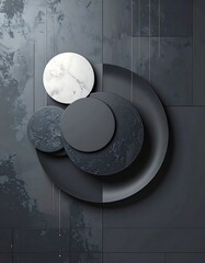 Abstract circles on dark tiles