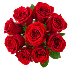 Bouquet of red roses isolated on transparent background, top view