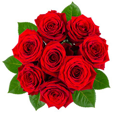 Bouquet of red roses isolated on transparent background, top view